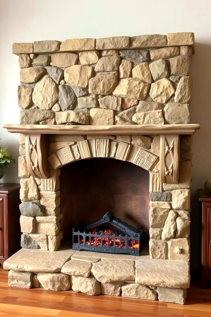 Handcrafted Look with Faux Stone Elements - 22 Faux Stone Fireplace Ideas