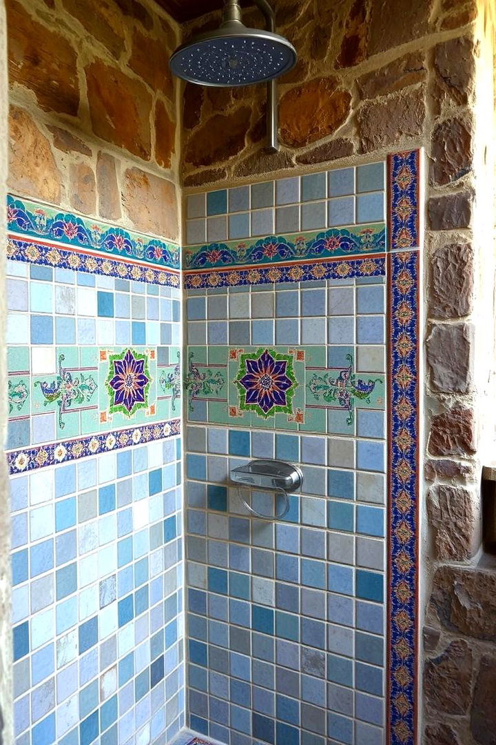 Handcrafted Mosaic Detailing - 22 Rustic Walk-in Shower Ideas