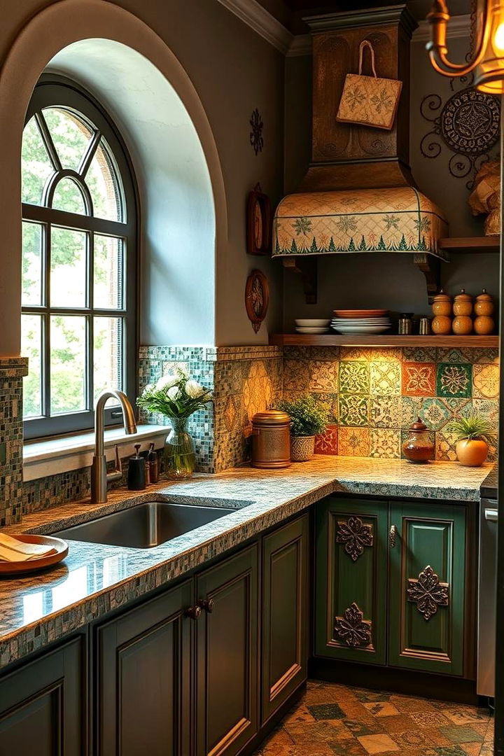 Handcrafted Mosaic Green Countertops - 22 Kitchen With Green Countertops Ideas
