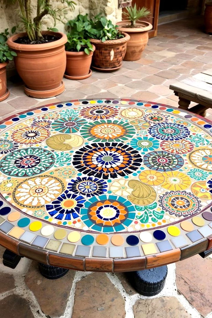 Handcrafted Mosaic Table - 22 Mediterranean Patio Ideas