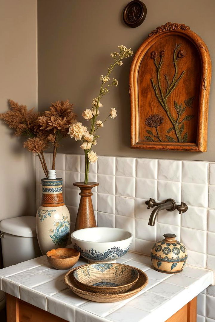 Handcrafted Pottery Accents - 22 Tuscan Bathroom Ideas