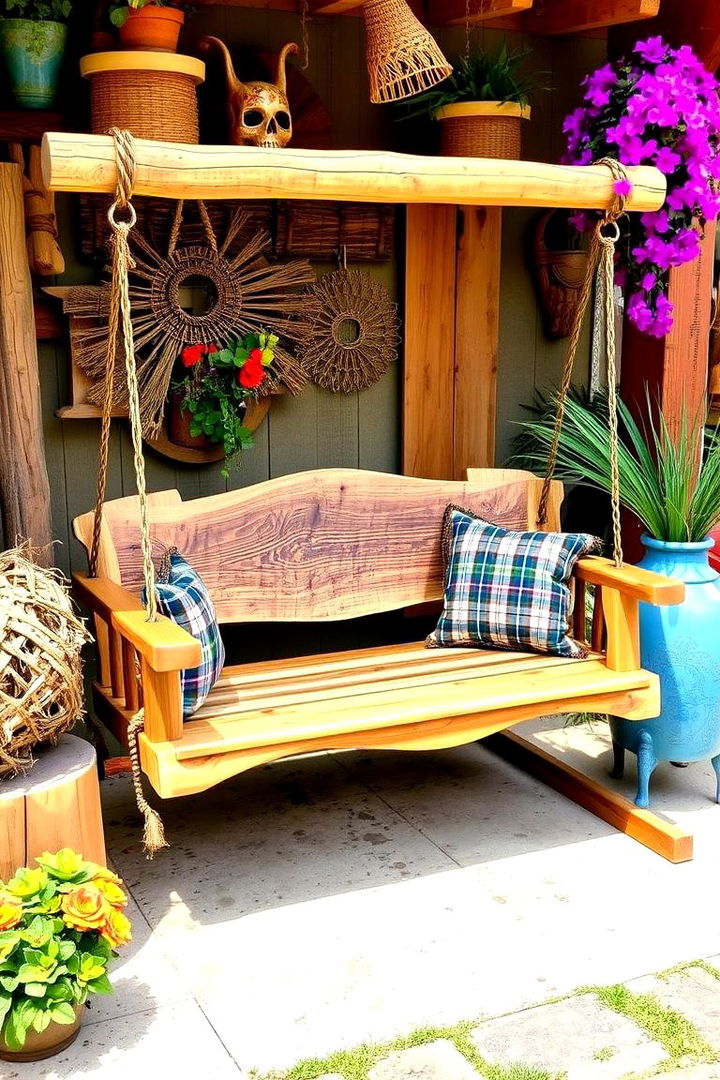 Handcrafted Swing Bench Elegance - 22 Rustic Front Porch Ideas