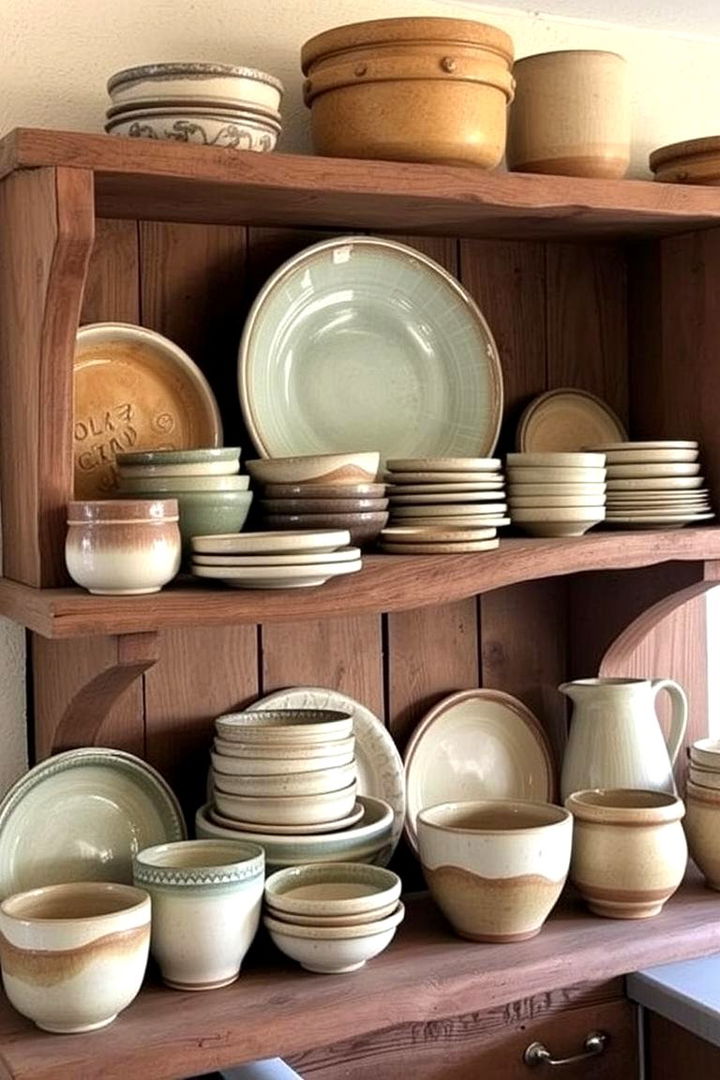 Handmade Ceramic Dishes Display - 22 Primitive Kitchen Ideas