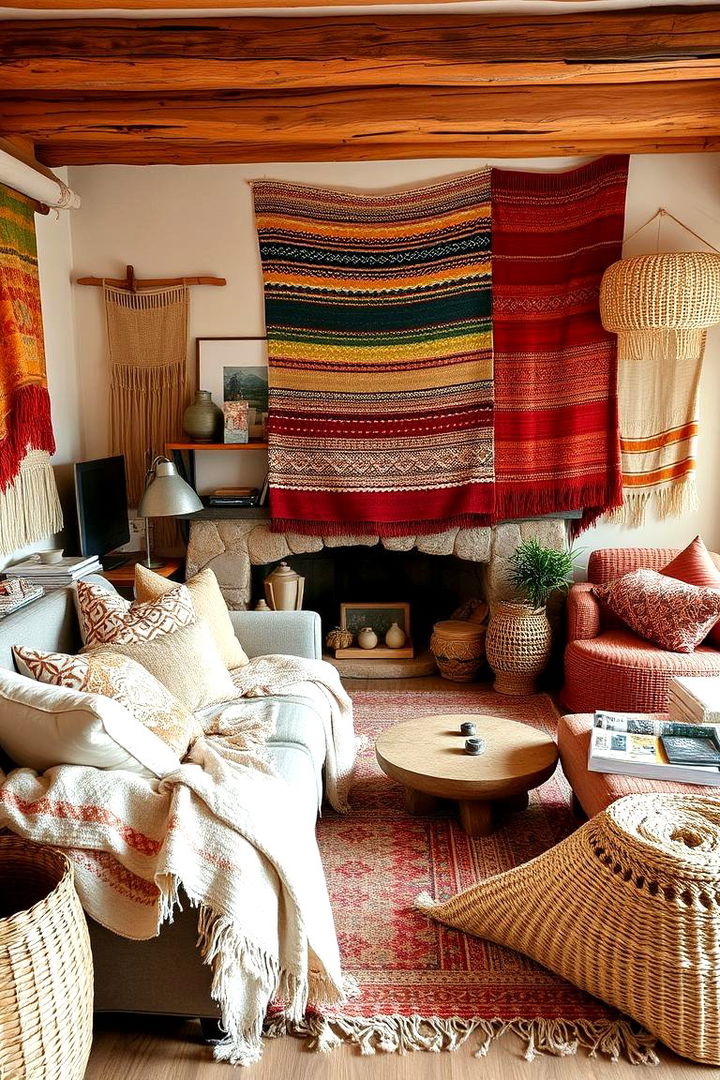 Handwoven Textiles and Throws - 22 Neutral Boho Living Room Ideas