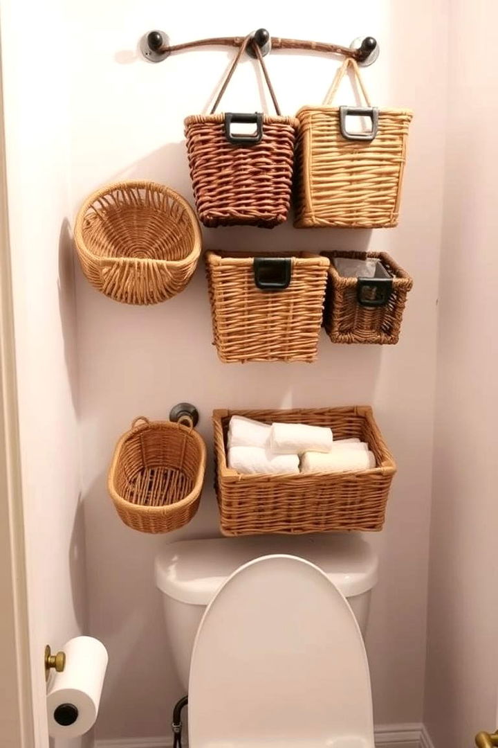 Hanging Basket Organizer - 22 Over Toilet Storage Ideas