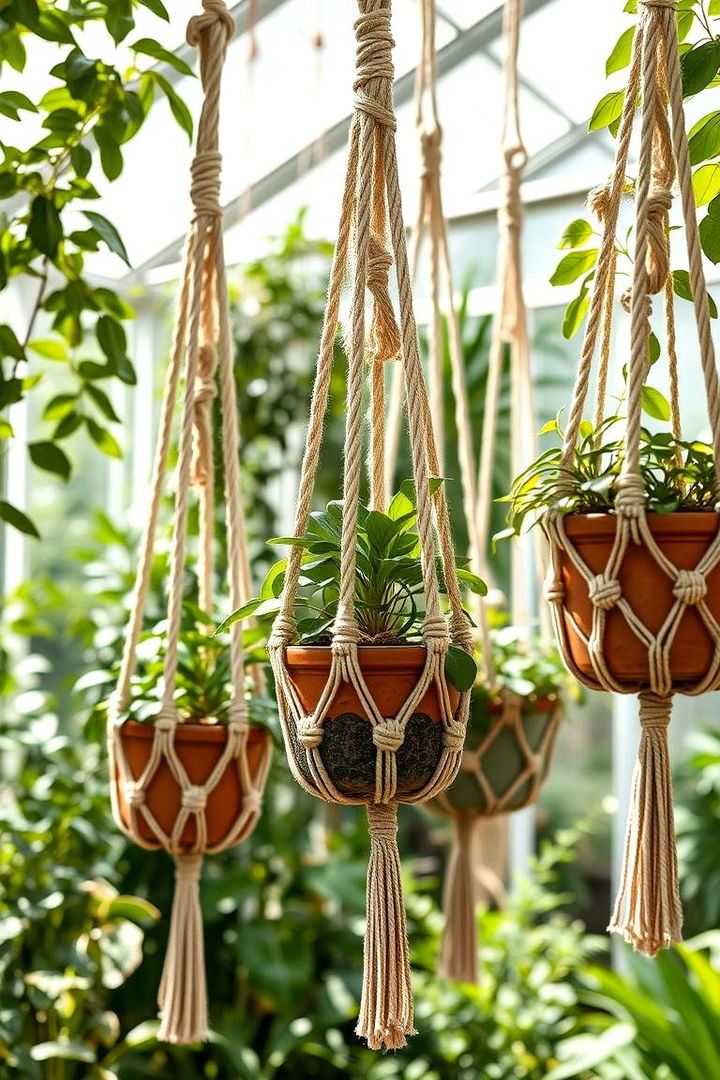 Hanging Macrame Planters - 22 Greenhouse Decor Ideas