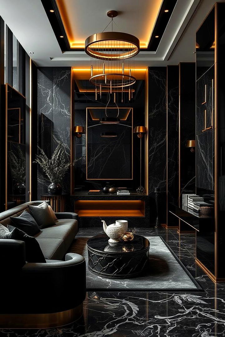 Harmonious Black And Gold Layering - 22 Black and Gold Living Room Ideas