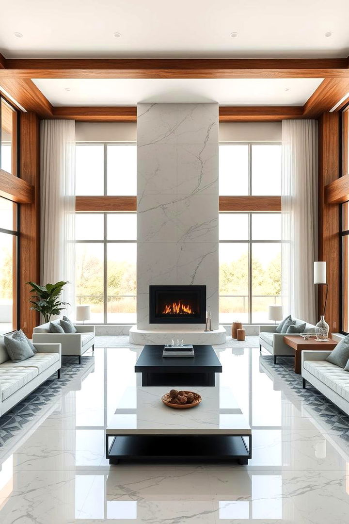 Harmonious Blend of Classic and Modern - 22 Fireplace Between Windows Ideas