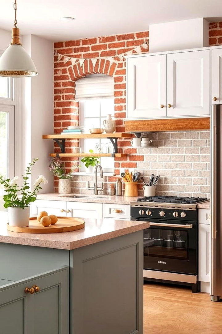 Harmonious Blend of Vintage Brick and Modern Accents - 22 Red Brick Kitchen Ideas