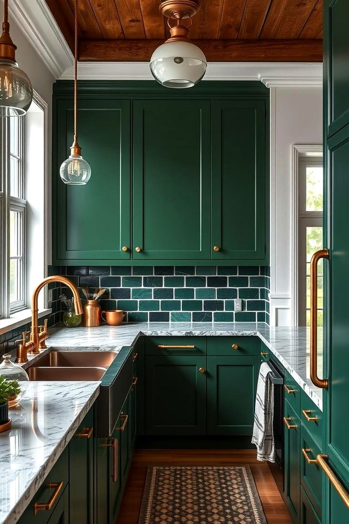 Harmonious Contrast in Color Schemes - 22 Green and Copper Kitchen Ideas