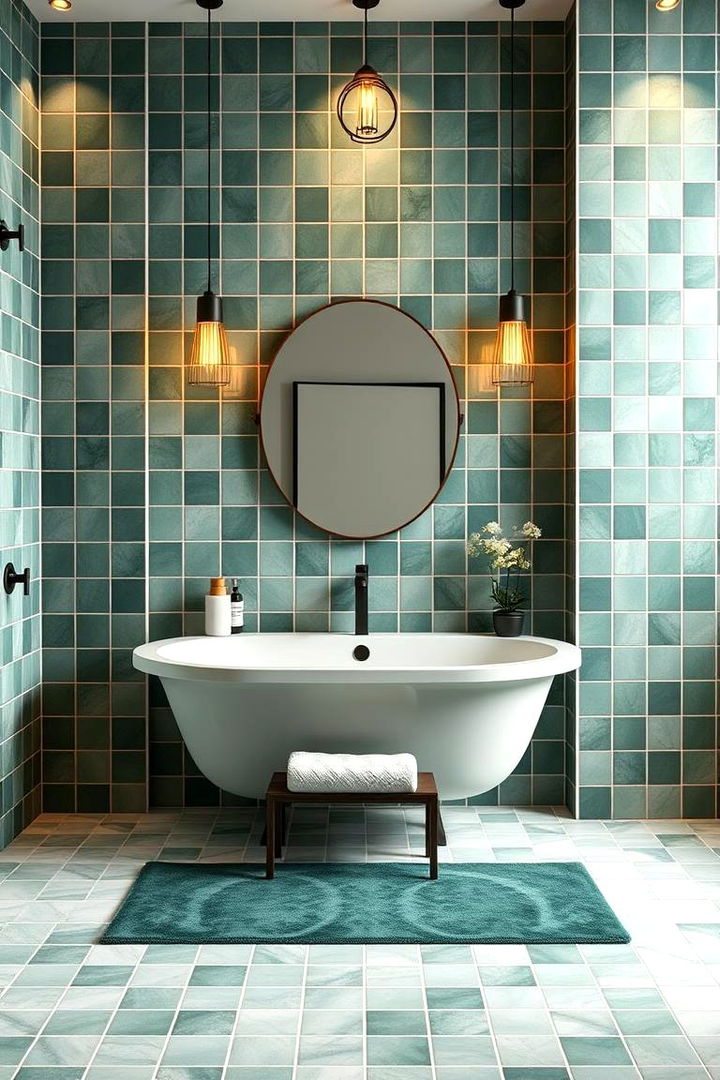 Harmonious Green Tile Layout - 22 Green Tile Bathroom Ideas