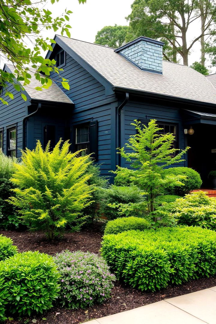 Harmonious Landscape Integration - 22 Dark Blue House With Black Trim