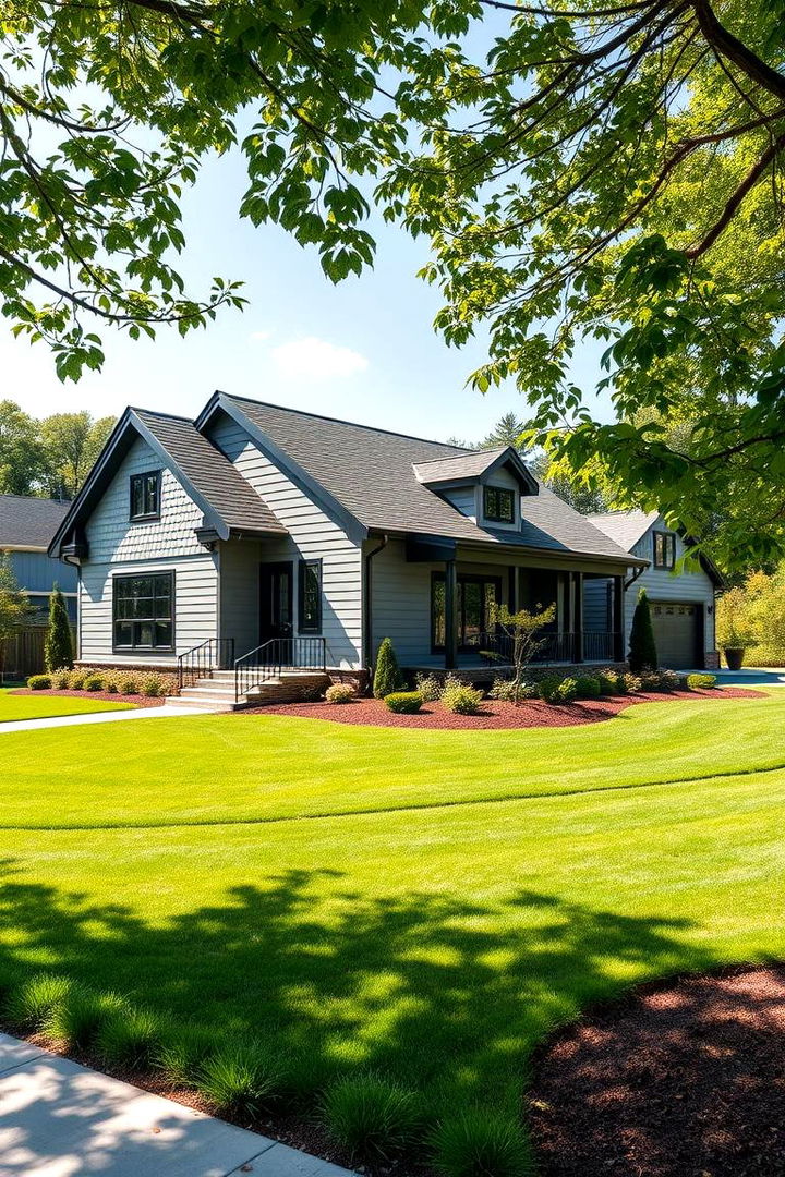 Harmonious Landscape Integration - 22 Grey House With Black Trim