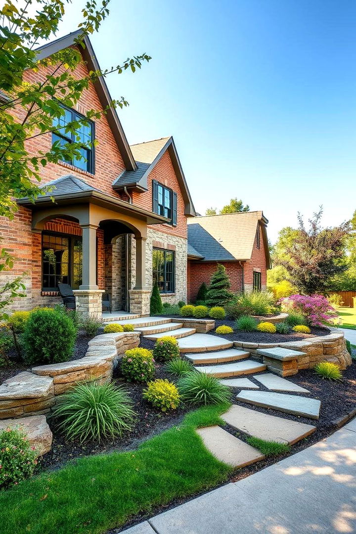 Harmonious Landscape Integration - 22 Brick Houses With Stone Accents