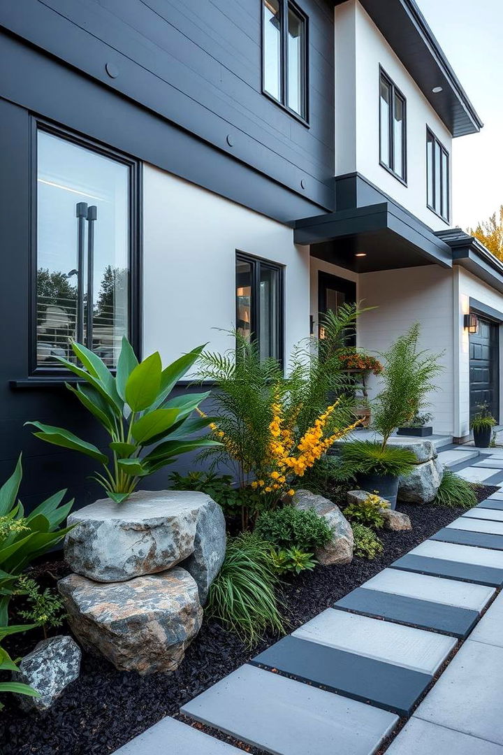 Harmonious Landscaping Accents - 22 Black and White House Exterior Ideas