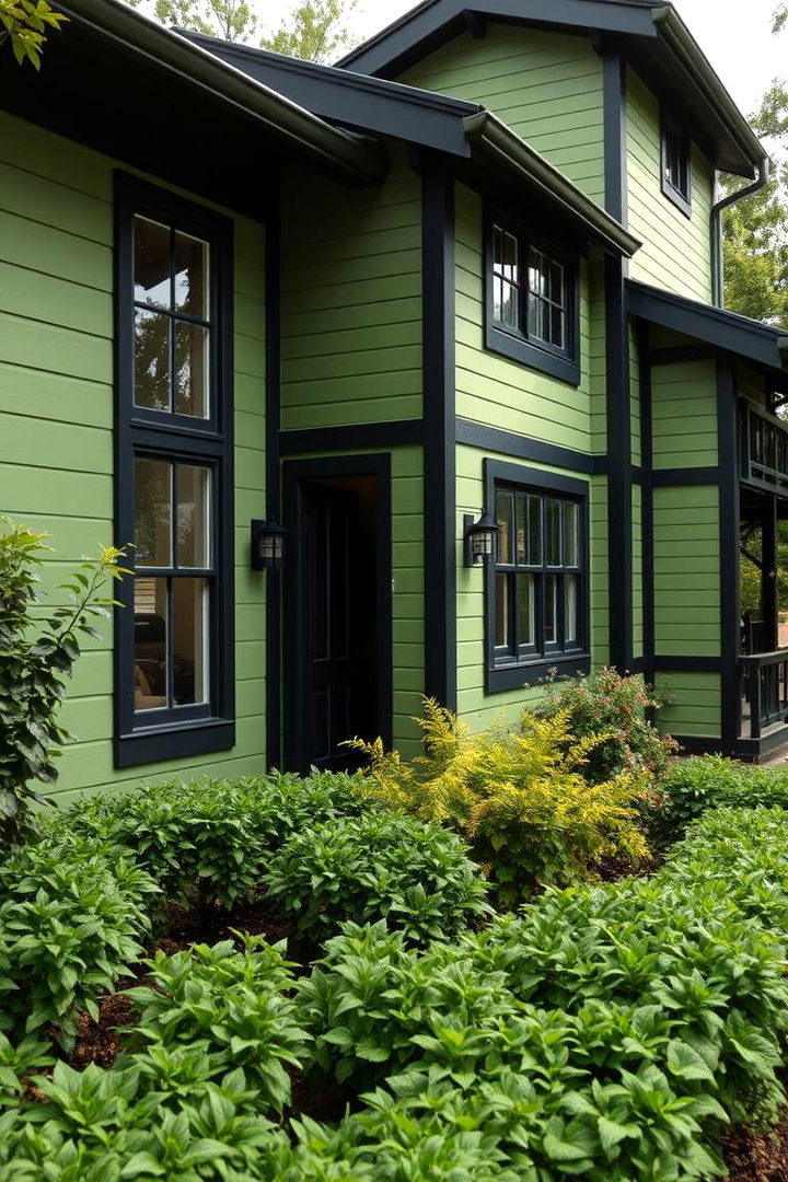 Harmonious Landscaping Integration - 22 Green House Exterior With Black Trim