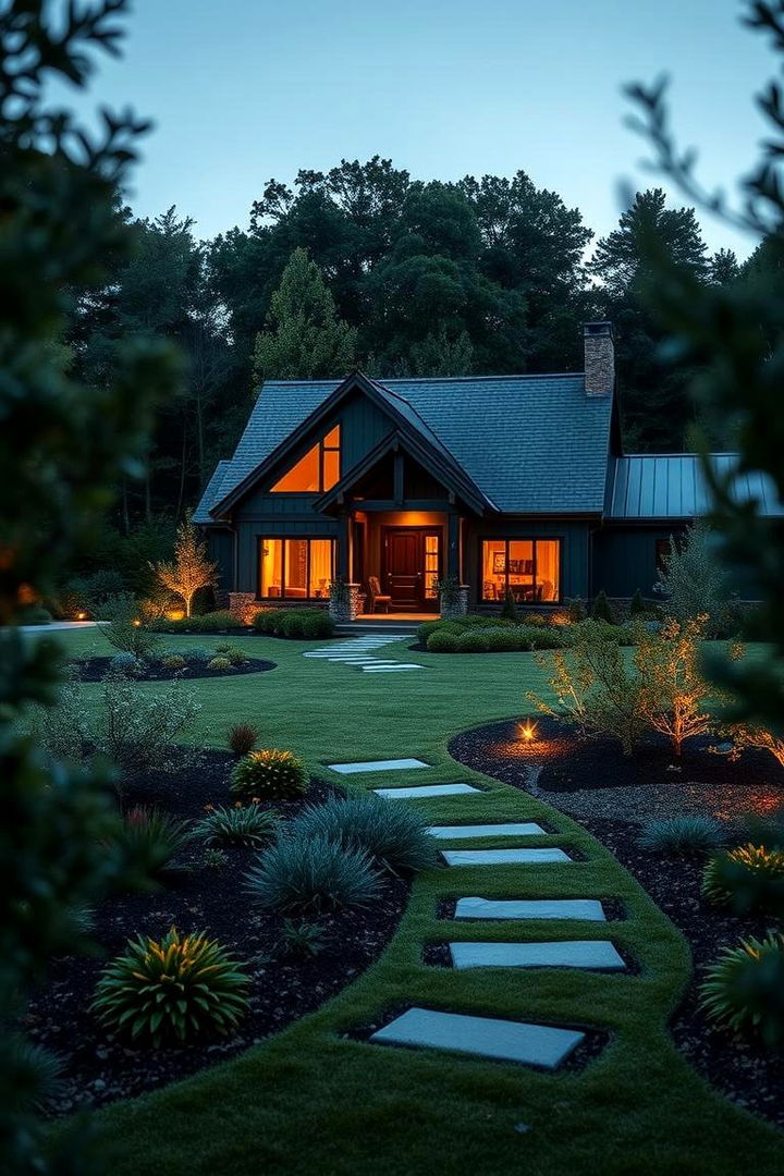 Harmonious Landscaping - 22 Forest Green House With Black Trim