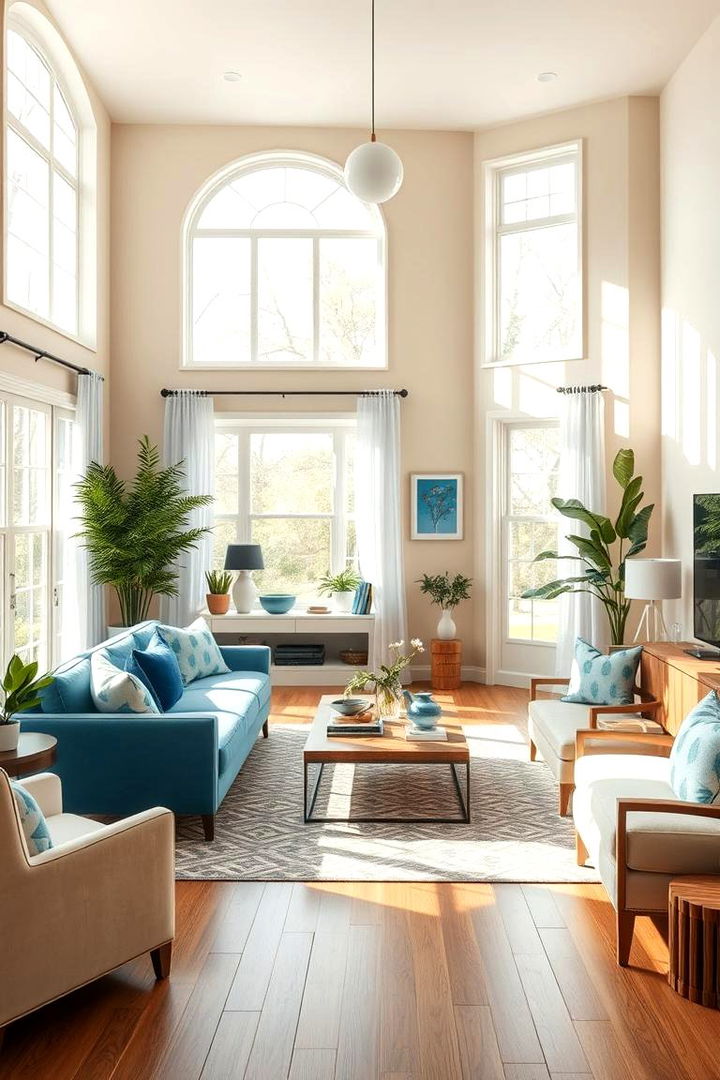 Harmonious Light Play - 22 blue and beige living room ideas