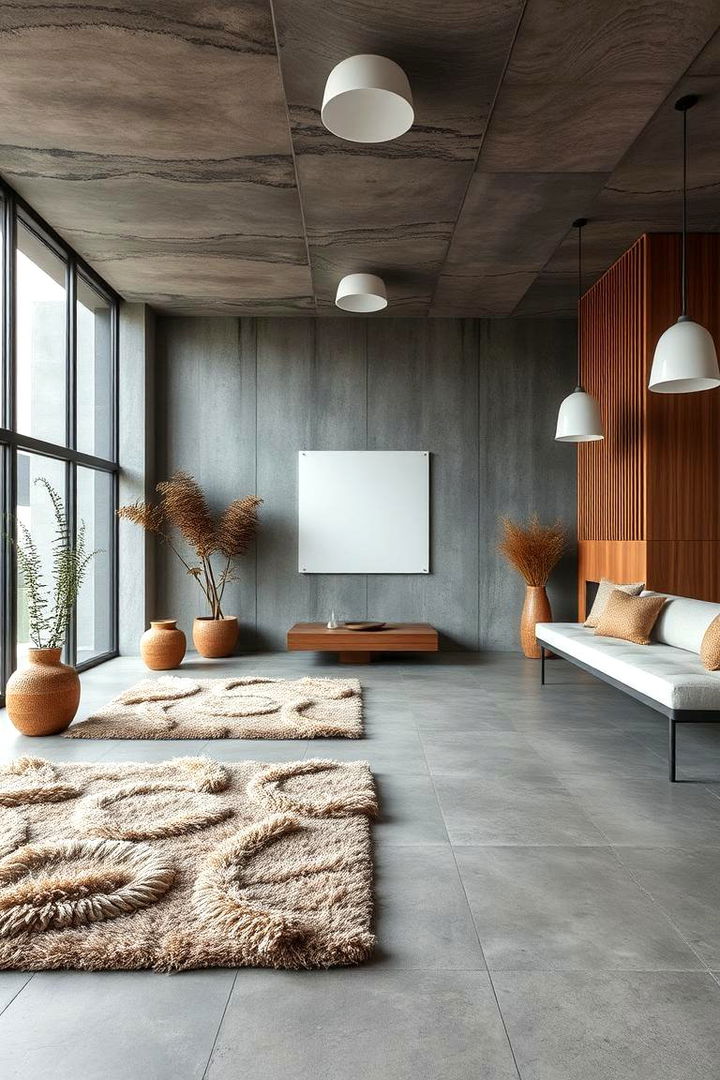 Harmonious Material Mix - 22 Rustic Concrete Floor Living Room Ideas