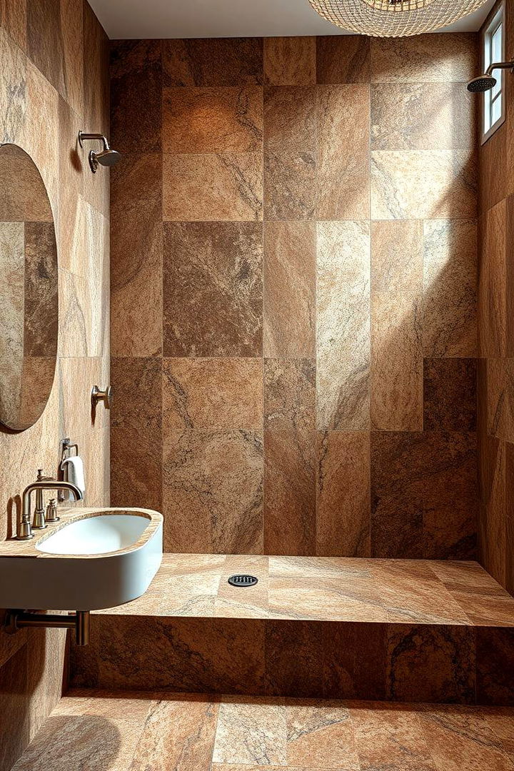 Harmonious Mix of Granite Patterns - 22 Brown Granite Bathroom Ideas