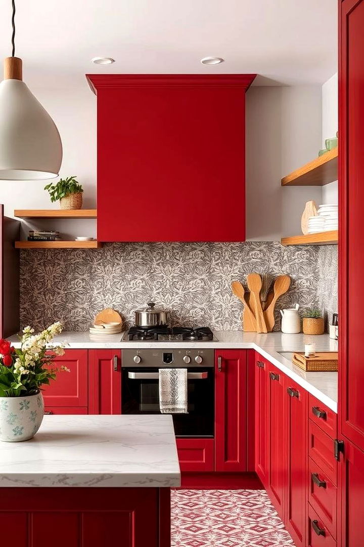 Harmonizing Patterns and Textures - 22 Red Kitchens