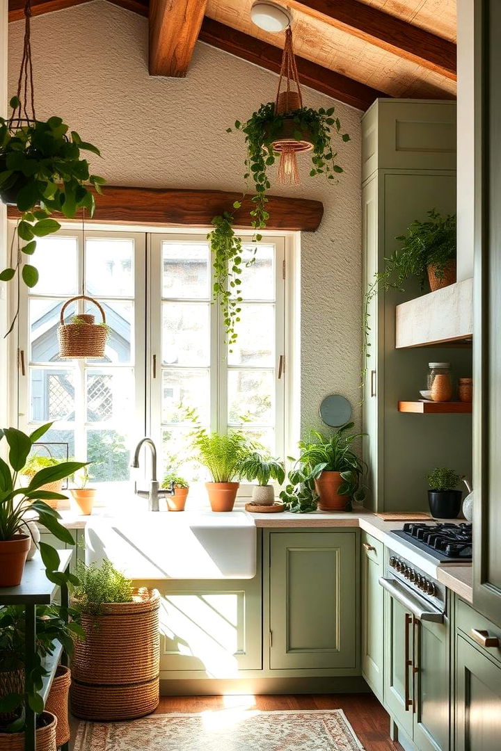 Harmonizing with Natural Light and Plants - 22 Rustic Sage Green Kitchen Cabinets