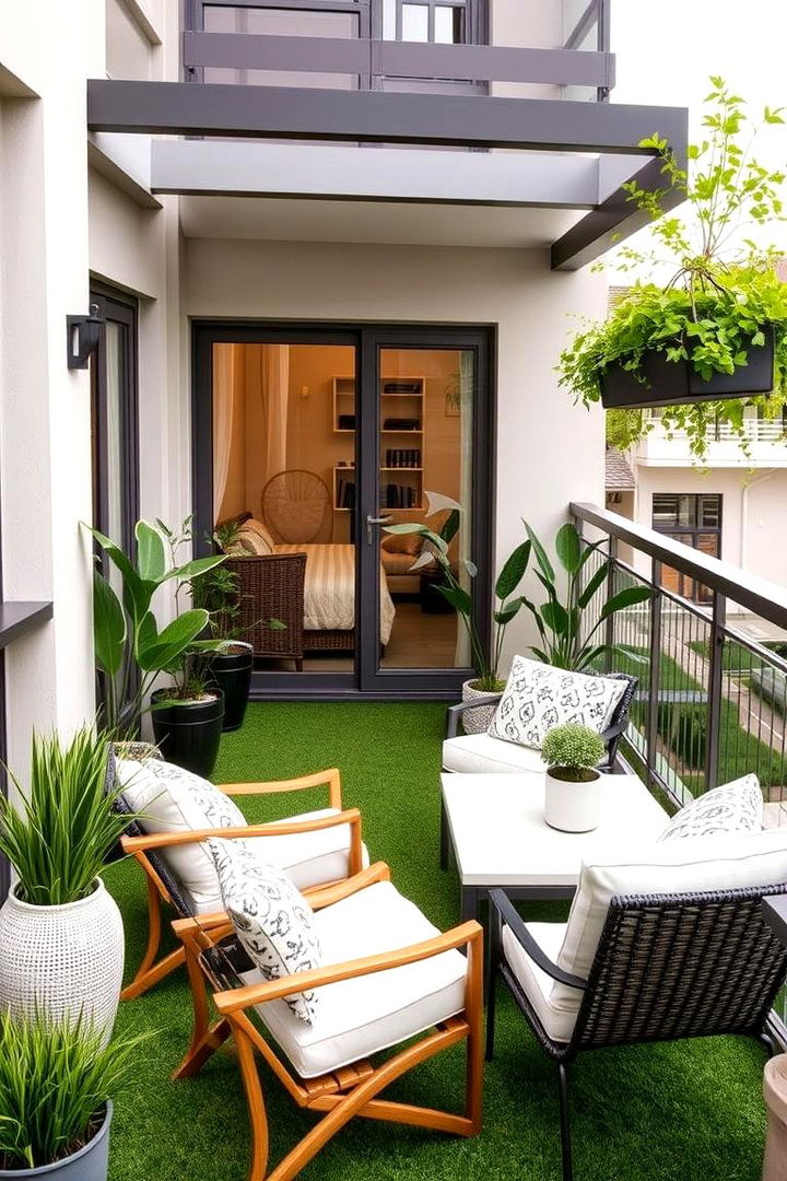 Harmonizing with Outdoor Furniture - 22 Artificial Grass Balcony Design
