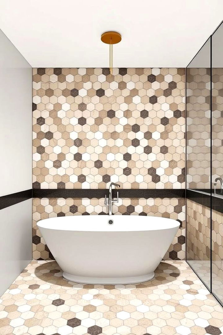 Harmony with Mixed Tile Sizes - 22 Bathrooms With Hexagon Tile Floors