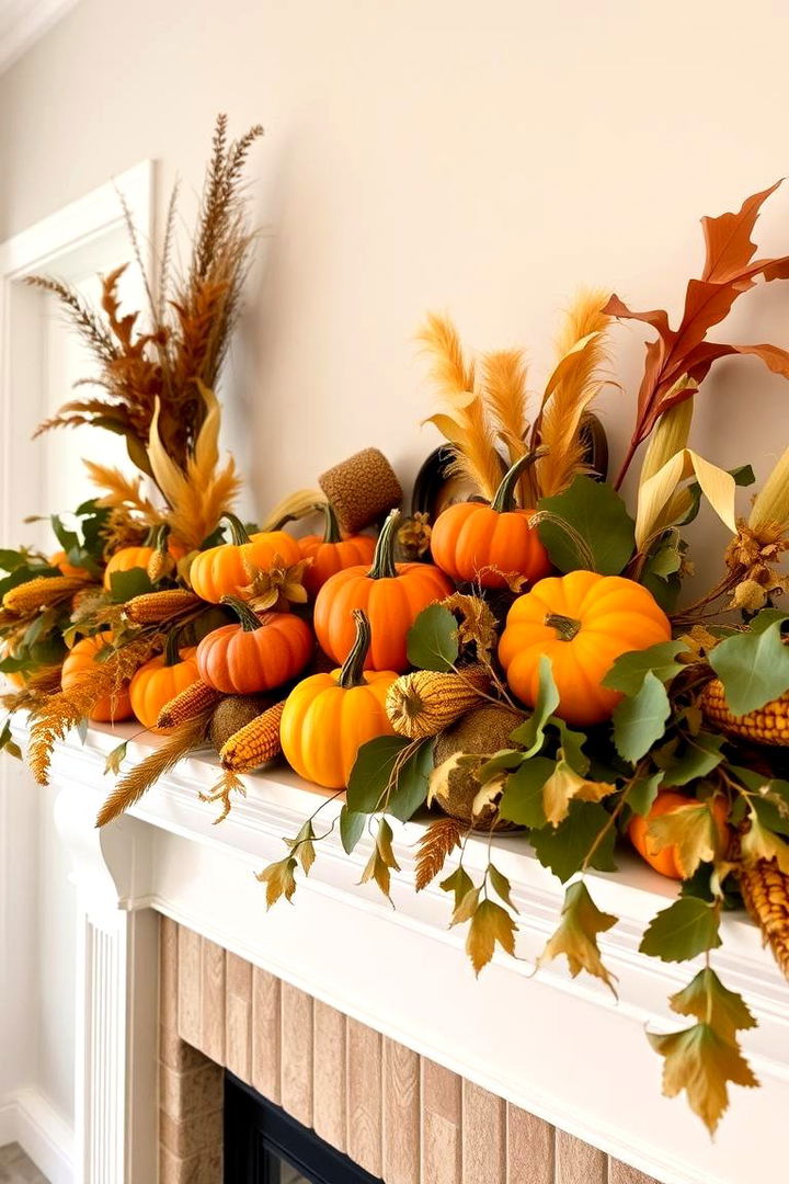 Harvest Themed Mantel Accents - 22 Friendsgiving Decor Ideas