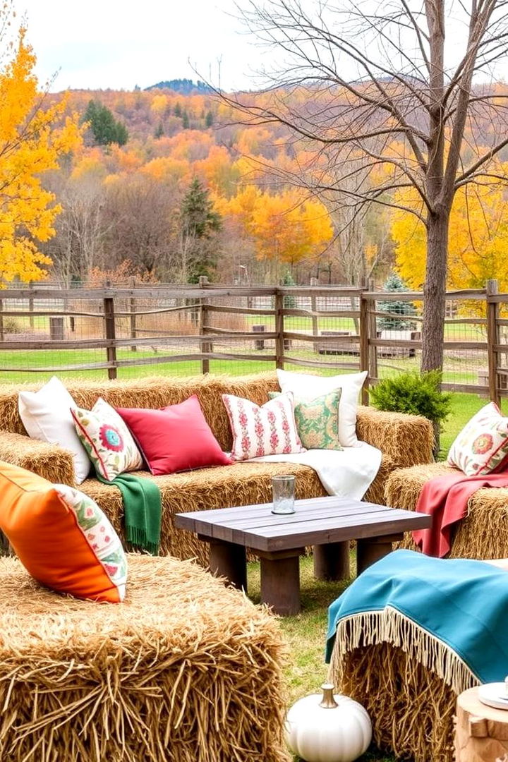Hay Bale Seating Arrangements - 22 fall outdoor decorating ideas