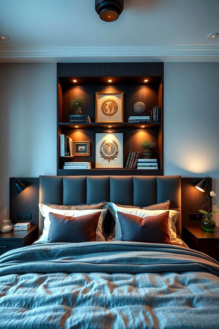Headboard with Integrated Shelving - 22 Bedroom Storage Ideas