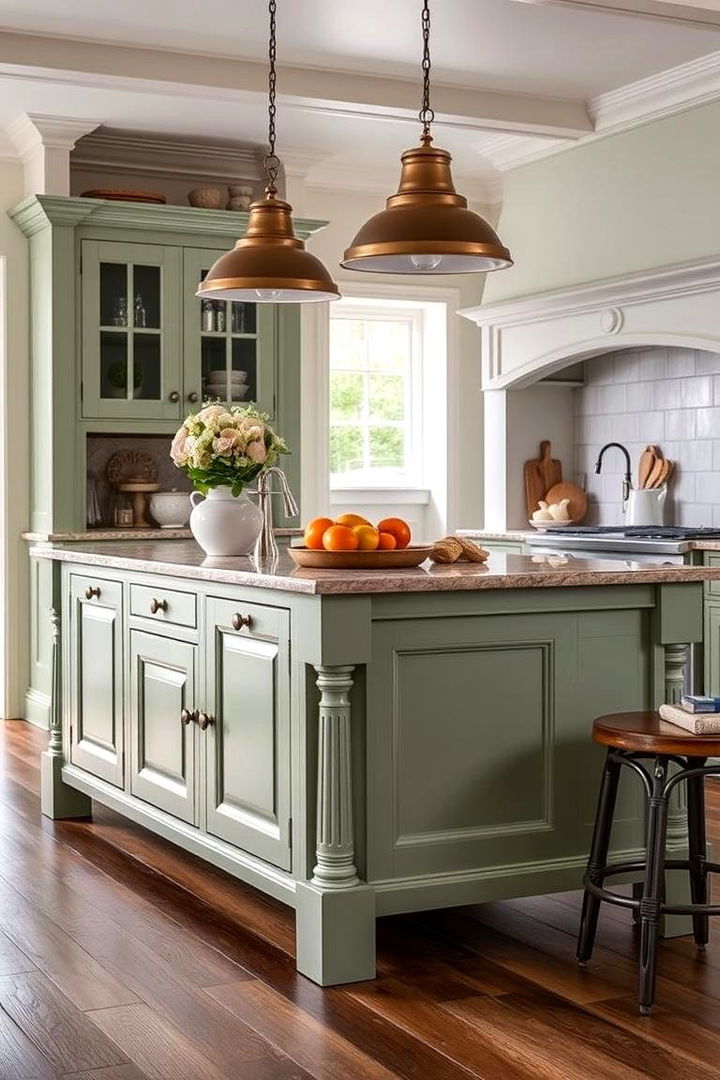 Heritage Touch in Sage Green Kitchen Islands - 22 Sage Green Kitchen Island Ideas