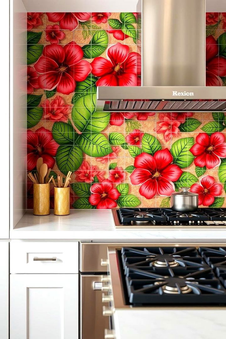 Hibiscus Tile Backsplash - 22 Tropical Kitchen Ideas