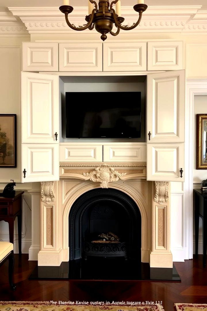 Hidden Cabinet Doors - 22 Tv Over Fireplace Ideas