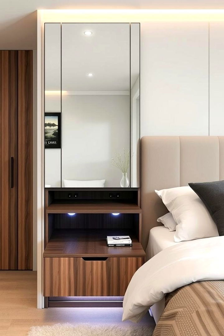 Hidden Functional Storage - 22 Mirror Behind Nightstand Design Ideas