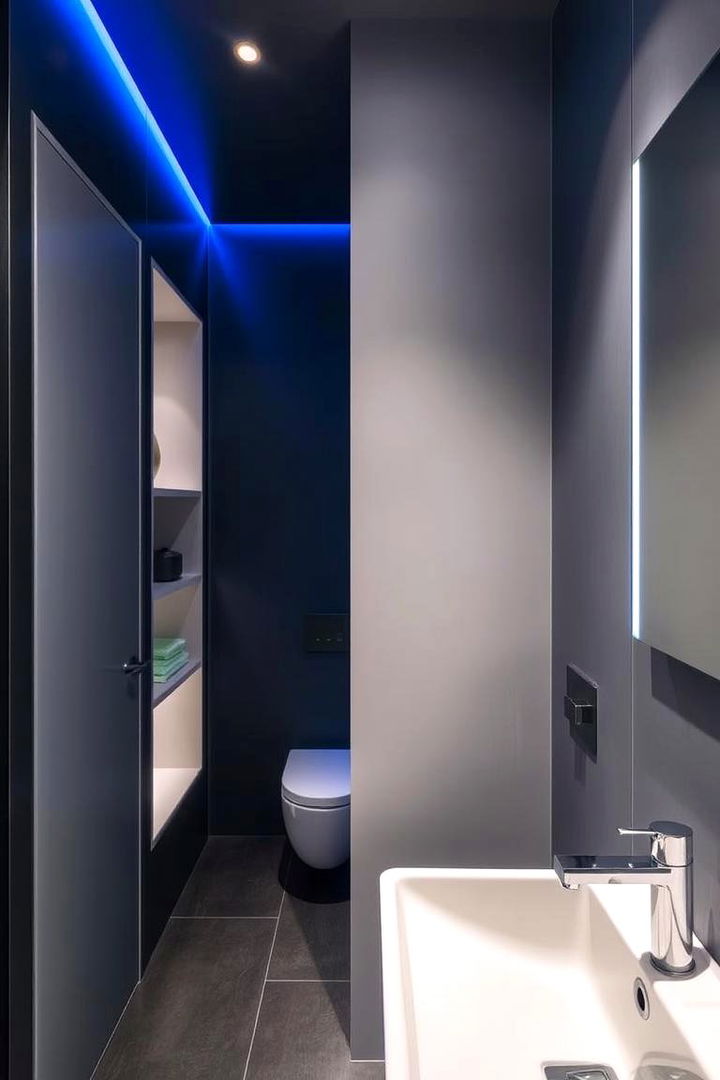 Hidden Recesses with Strategic Accents - 22 black and blue bathroom ideas