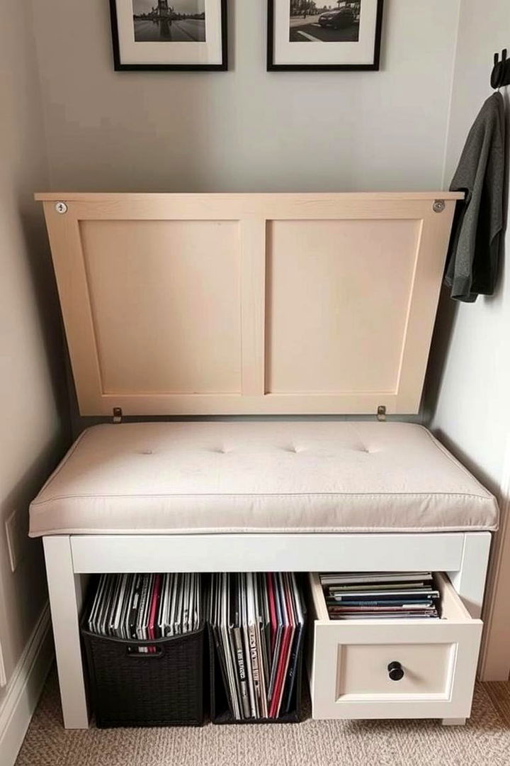 Hidden Storage Benches - 22 Vinyl Record Storage Ideas