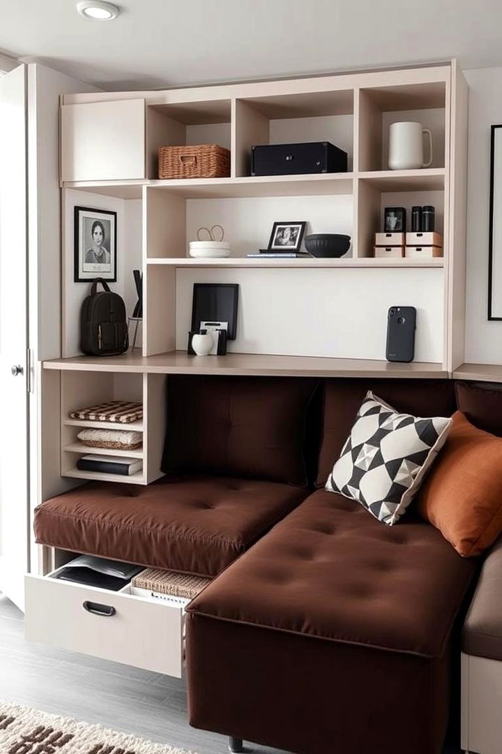 Hidden Storage Solutions - 22 Dark Brown Couch Living Room Ideas
