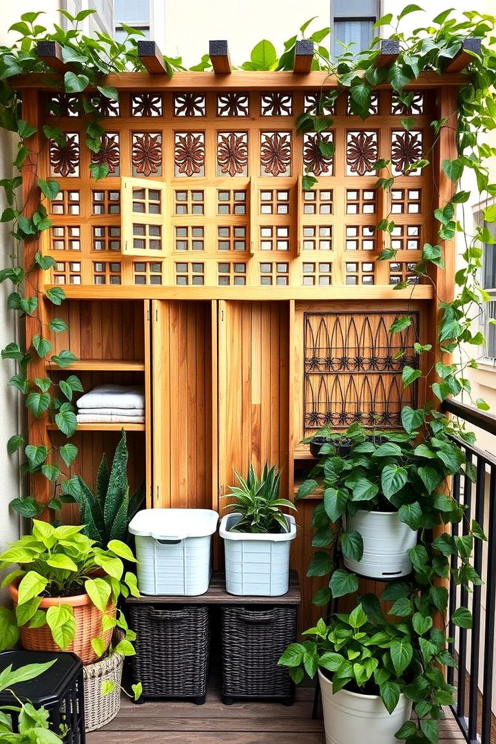 Hidden Storage Trellis - 22 Balcony Trellis Ideas