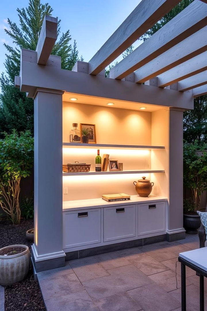 Hidden Storage in Pergola Shelves - 22 Outdoor Toy Storage Ideas