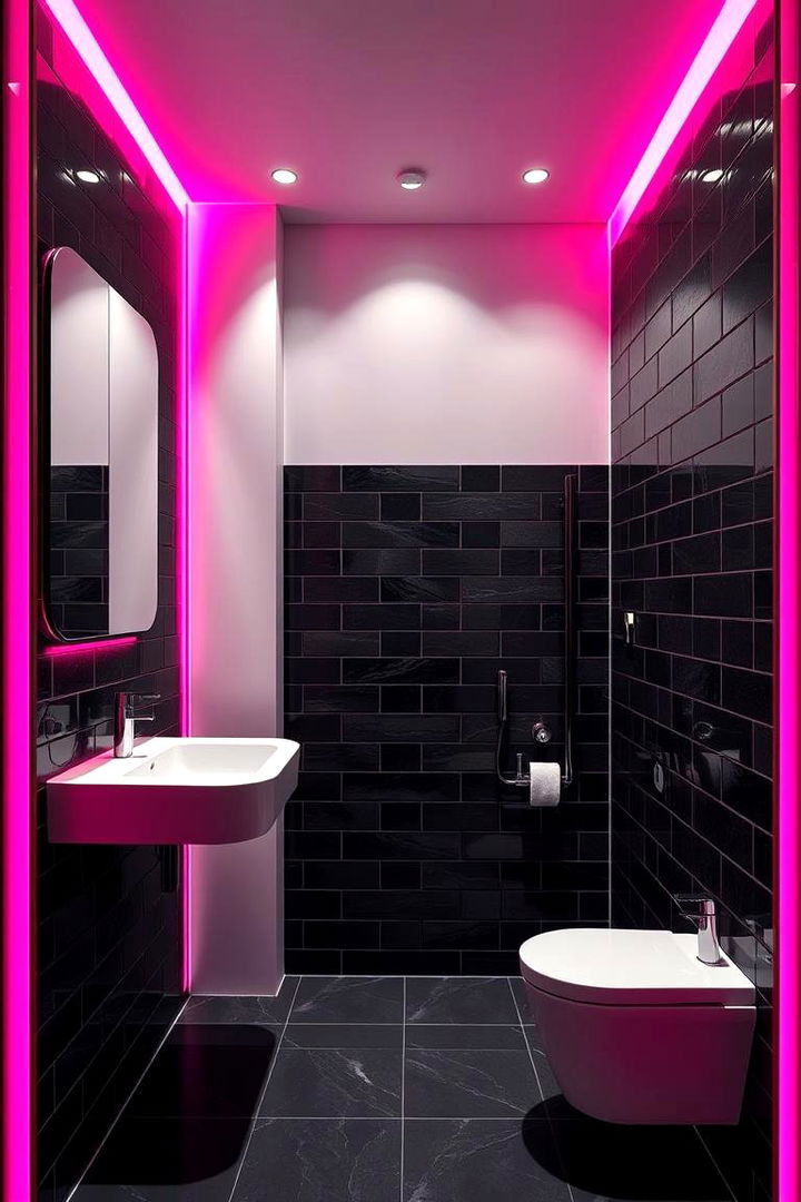 High Contrast Accents - 22 Pink Tile Bathroom Ideas