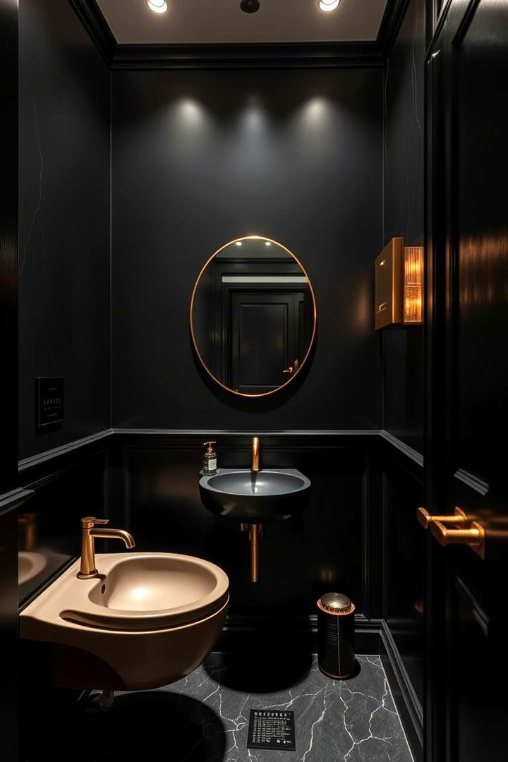 High Contrast Color Schemes - 22 black and gold powder room ideas