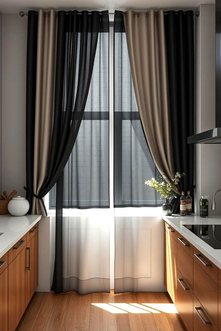 High Contrast Curtains for Visual Impact - 22 Kitchen Curtain Ideas