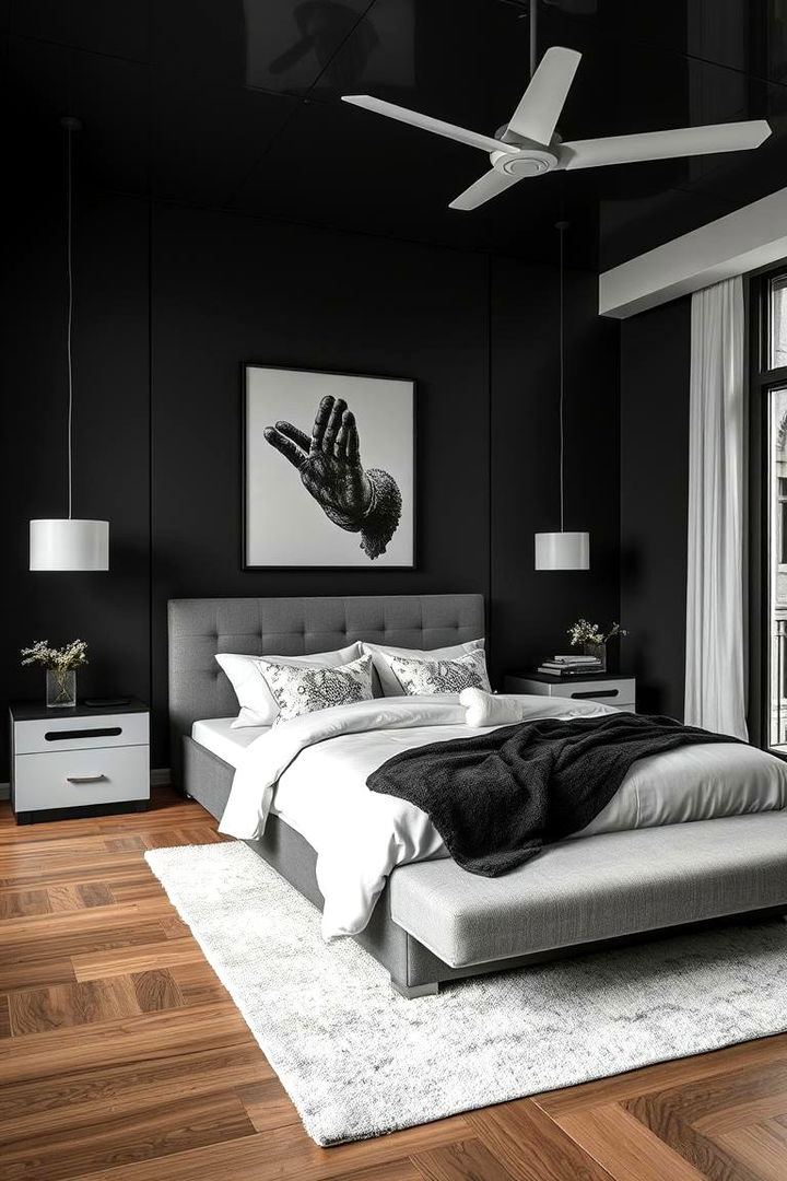 High Contrast Decor - 22 Dark Grey Bedroom Ideas