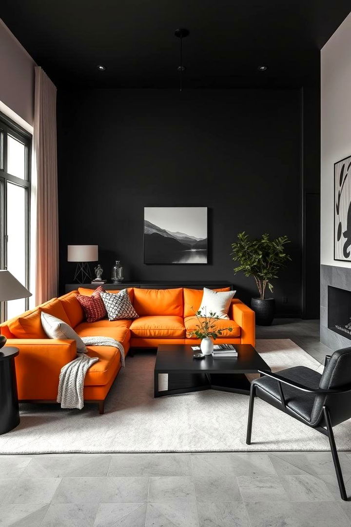 High Contrast Design - 22 Orange Couch Living Room Ideas