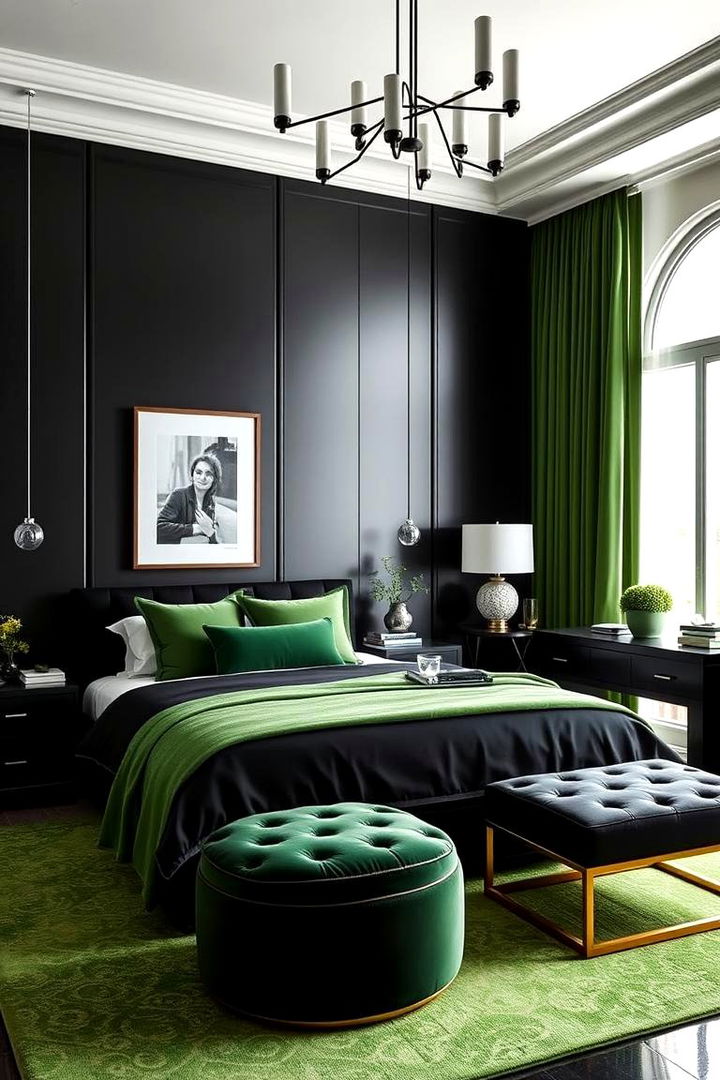 High Contrast Elegance - 22 Black and Green Bedroom Design Ideas