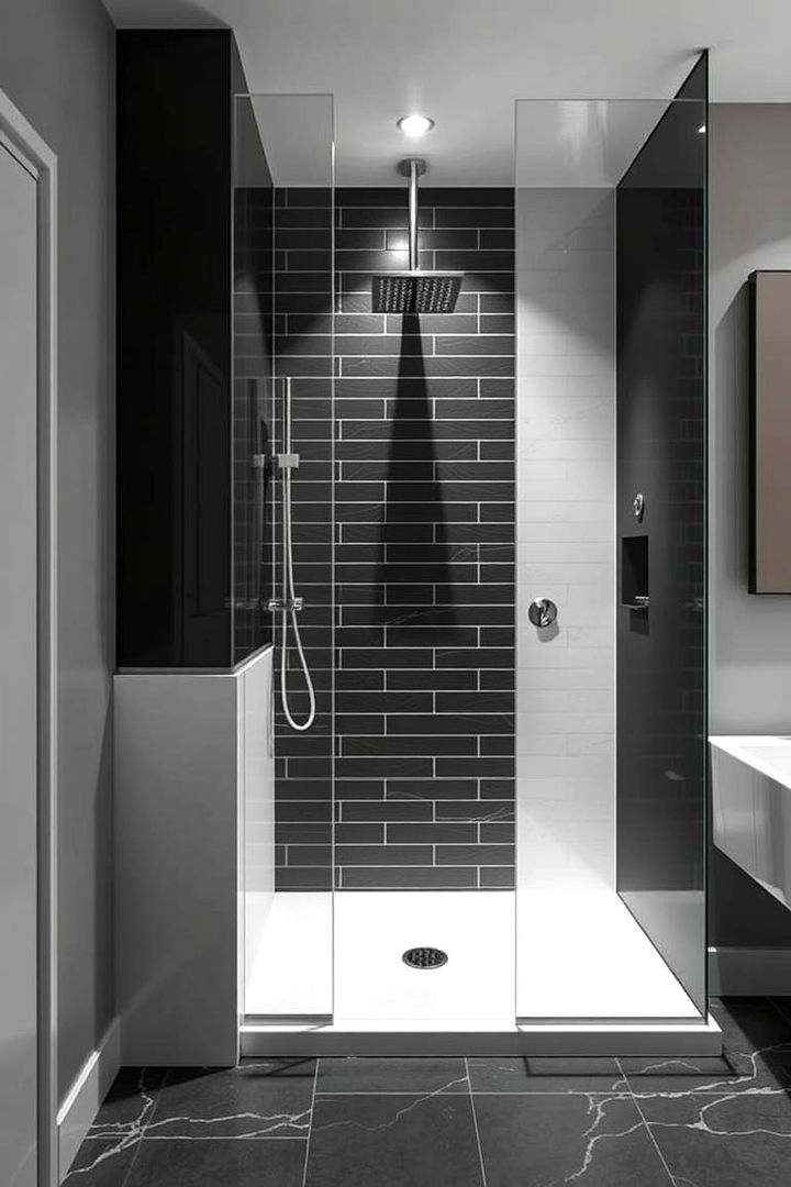 High Contrast Modern Look - 22 Half-wall Shower Ideas