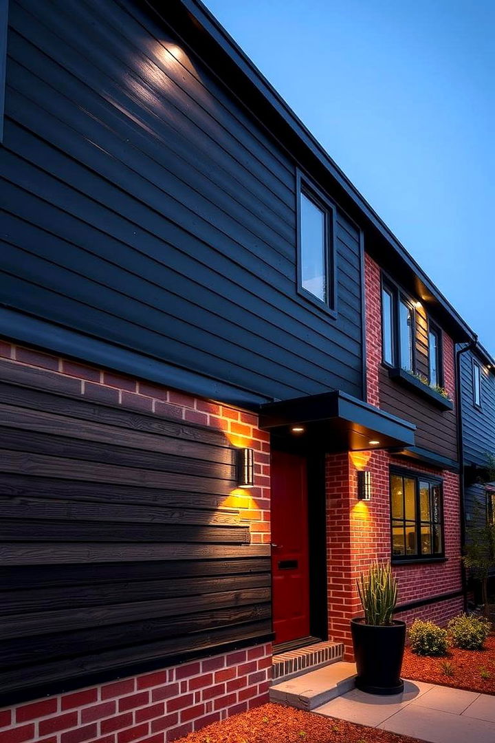 High Contrast Staple Black Vinyl with Red Brick - 22 Vinyl Siding and Brick Combinations