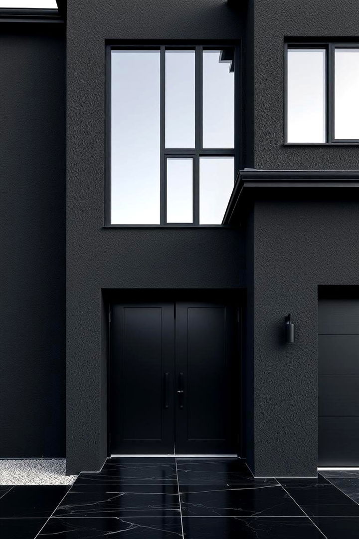 High Contrast Statement Home - 22 Black Stucco House Ideas