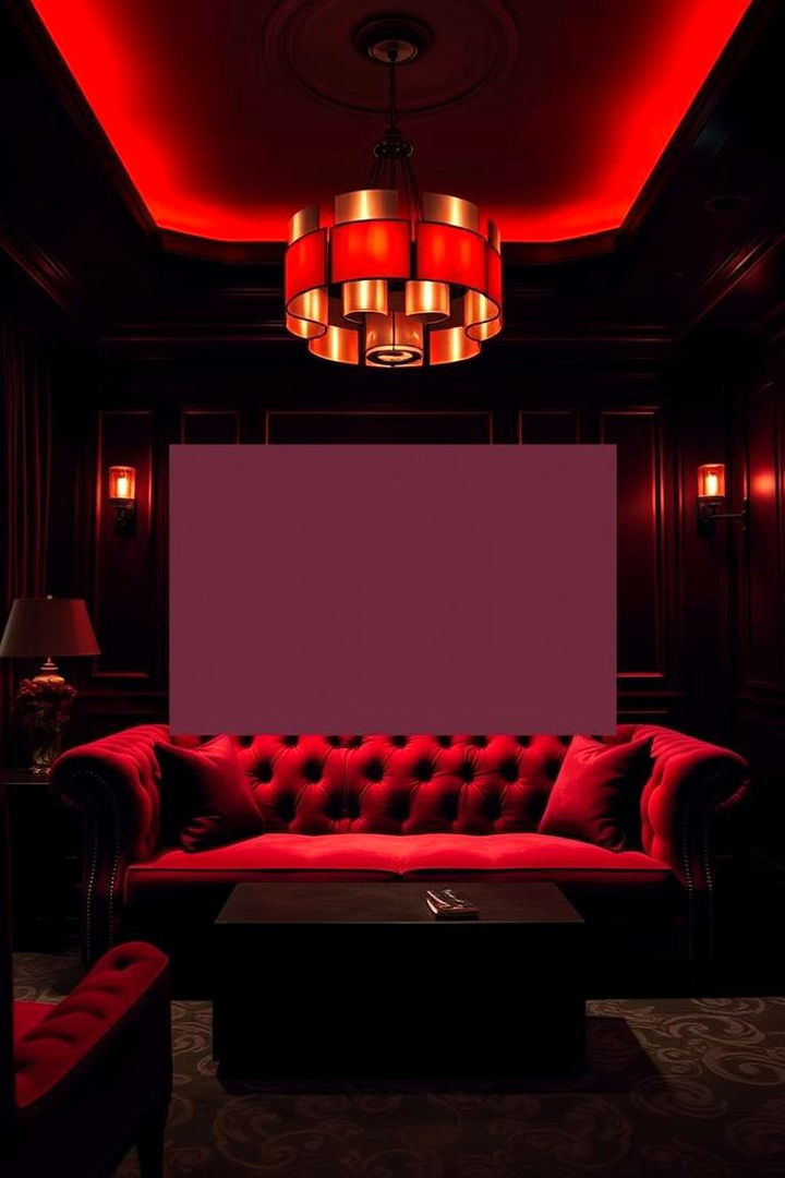 High Contrast and Dramatic Lighting - 22 Burgundy Sofa Living Room Ideas